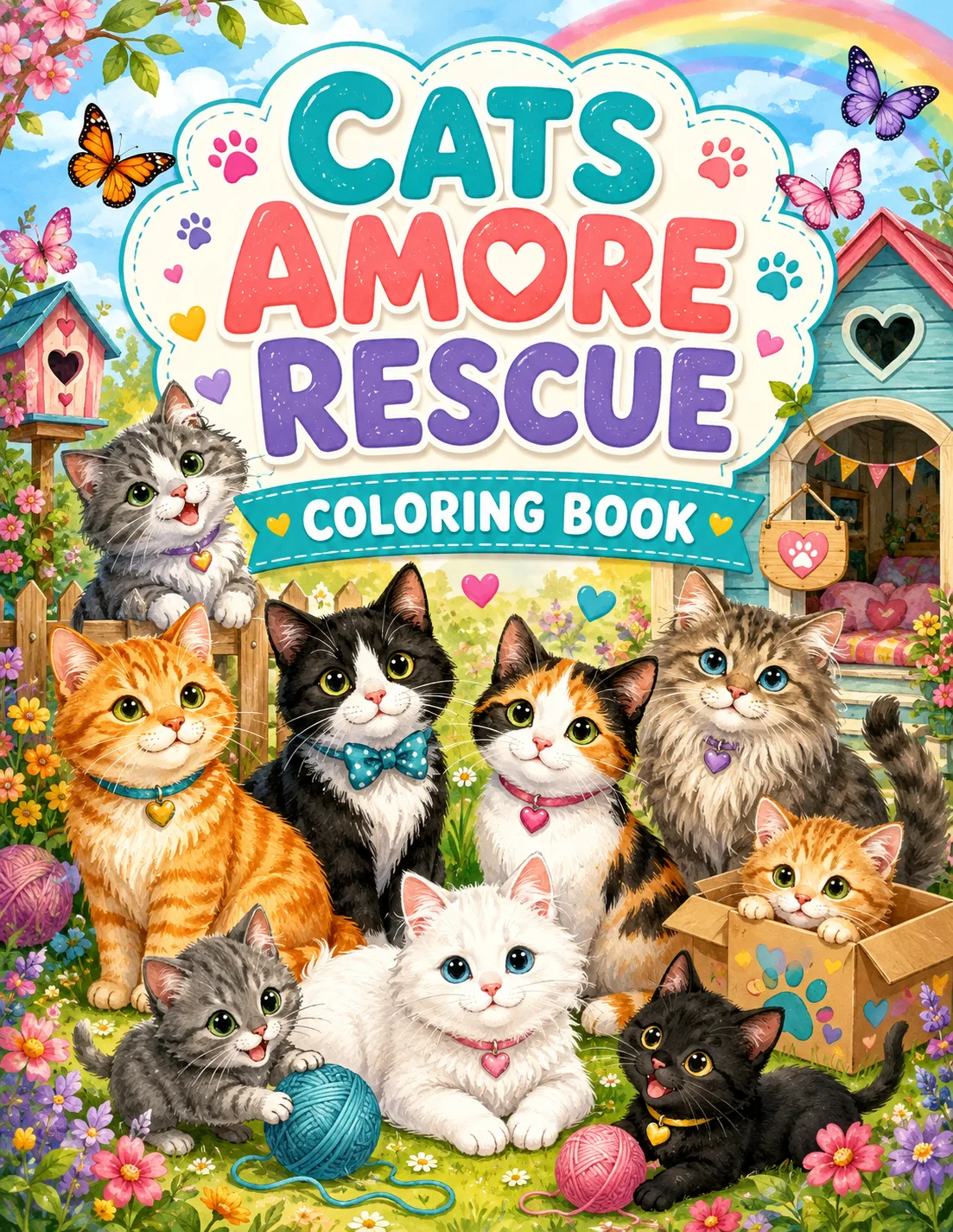 Colorful Cats, Caring Hearts: A Coloring Book for Cat Amore Rescue ...