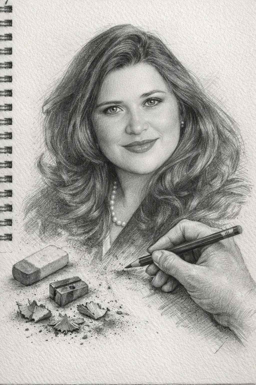 Pencil-sketch portrait of Jennifer McDowell