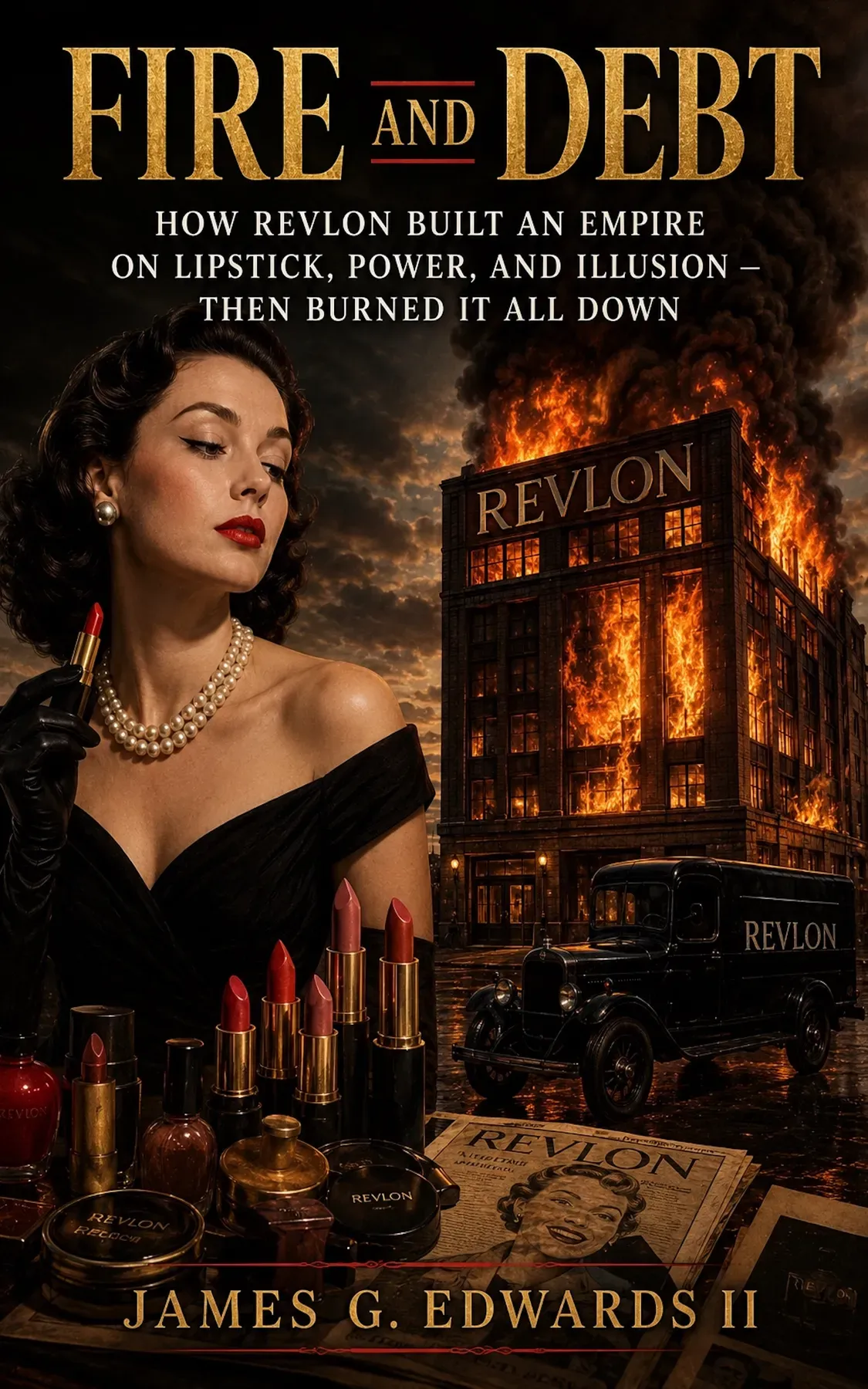 Cover of Fire And Debt: How Revlon Built an Empire on Lipstick, Power, and Illusion - Then Burned It All Down